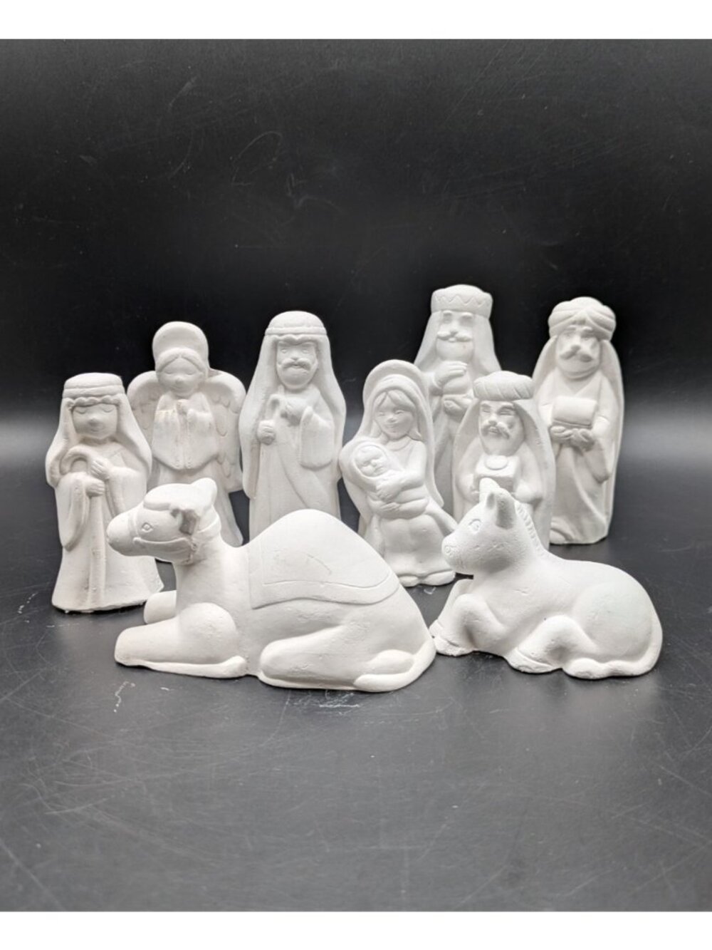 Vintage 9 Piece Miniature Nativity Set Unfinished Ready to Paint White
